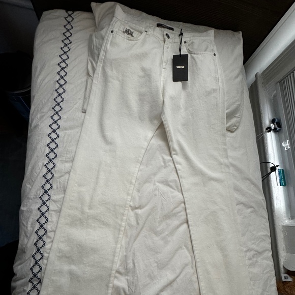 Versace Medusa Buckle Straight Leg Jeans-WHITE, Size 30---> BRAND NEW